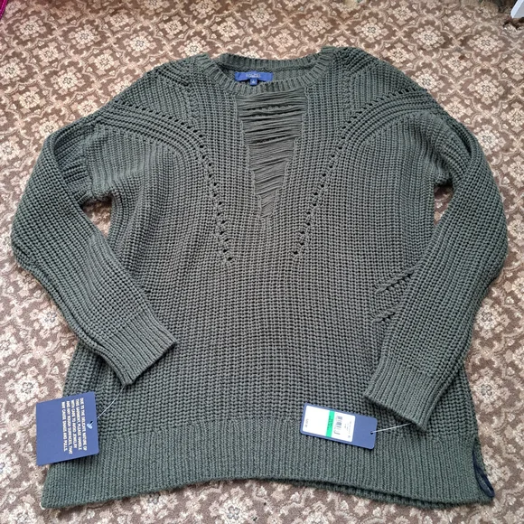 RACHEL Rachel Roy Olive V-Neck Ribbed Knit Sweater - Picture 4 of 12